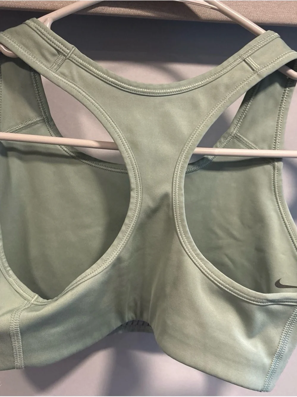 Nike Light Sage Green Sports Bra with White Swoosh